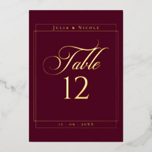 Invitación Con Relieve Metalizado Letrero de número de mesa de boda de borde de Borg