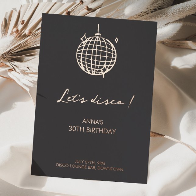 Invitación Con Relieve Metalizado Let's Disco Birthday Relieve metalizado Minimalist (Let's Disco Minimalist 30 Birthday Foil Invitation)