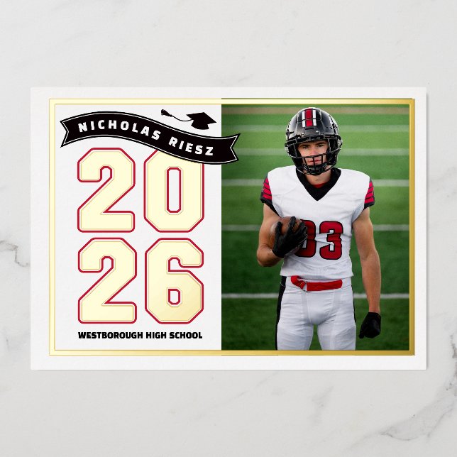 Invitación Con Relieve Metalizado Letterman Graduation Announcement (Anverso)