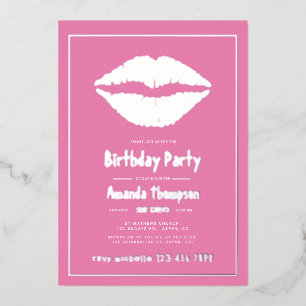 Invitación Con Relieve Metalizado Levantamientos de besos de cumpleaños rosados y do