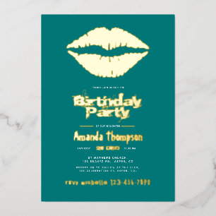 Invitación Con Relieve Metalizado Levantamientos de besos de cumpleaños verde azulad