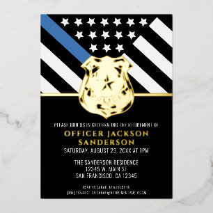 Invitación Con Relieve Metalizado Ley de la Bandera de la Línea Azul de Jubilación d