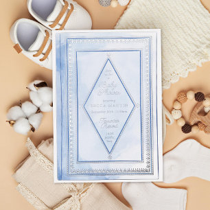 Invitación Con Relieve Metalizado Libro romántico de antigüedades Blue Bridal Shower