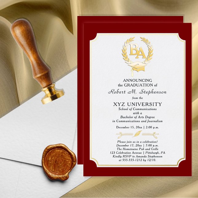 Invitación Con Relieve Metalizado Licenciatura en Artes Graduación de la Facultad de (Subido por el creador)