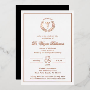 Invitación Con Relieve Metalizado Licenciatura en Medicina Elegante y Minimalista