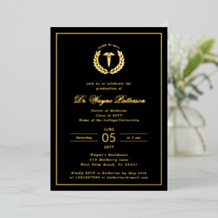 Invitación Con Relieve Metalizado Licenciatura en Medicina Elegante y Minimalista