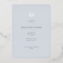 Invitación Con Relieve Metalizado Light Blue Silver Seashell Wedding invitation