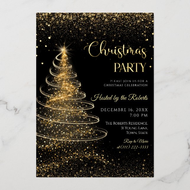 Invitación Con Relieve Metalizado Light christmas tree Birthday Foil Invitation (Anverso)