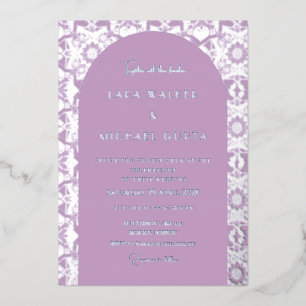 Invitación Con Relieve Metalizado Lila italiano geométrico boda (Punteado retro)