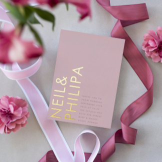 Invitación Con Relieve Metalizado Lila Púrpura Malva Nombres Modernos Boda Simple