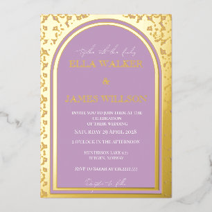 Invitación Con Relieve Metalizado Lila Real Arco Dorado (Sólido)