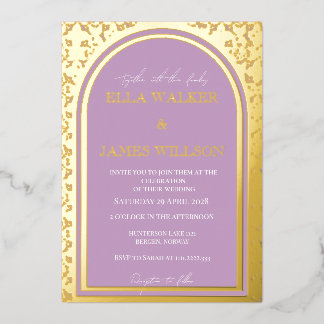 Invitación Con Relieve Metalizado Lila Real Arco Dorado (Sólido)