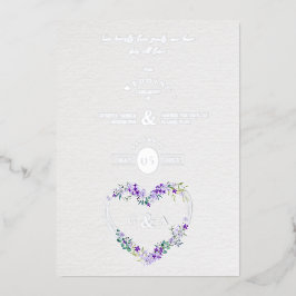 Invitación Con Relieve Metalizado Lilac Shades Heart Luxury Romantic Botanical 