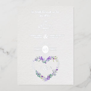 Invitación Con Relieve Metalizado Lilac Shades Heart Luxury Romantic Botanical 