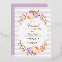 Invitación Con Relieve Metalizado Lilac Stripe y Bloom Bridal Luncheon