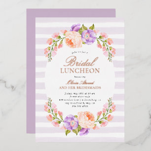 Invitación Con Relieve Metalizado Lilac Stripe y Bloom Bridal Luncheon
