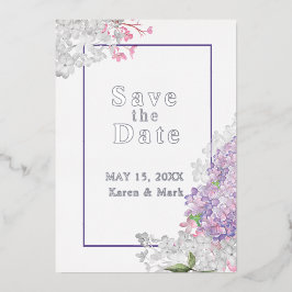 Invitación Con Relieve Metalizado Lilacs Floral Save the Date