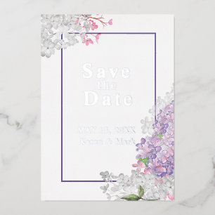 Invitación Con Relieve Metalizado Lilacs Floral Save the Date 