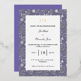 Invitación Con Relieve Metalizado lilo floral púrpura