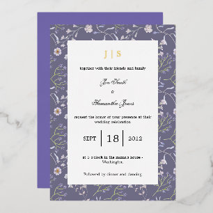 Invitación Con Relieve Metalizado lilo floral púrpura