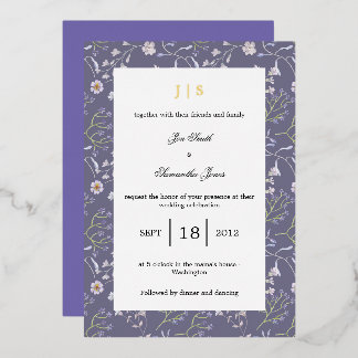 Invitación Con Relieve Metalizado lilo floral púrpura