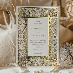 Invitación Con Relieve Metalizado Lily Elegancia Flor Art Nouveau Boda