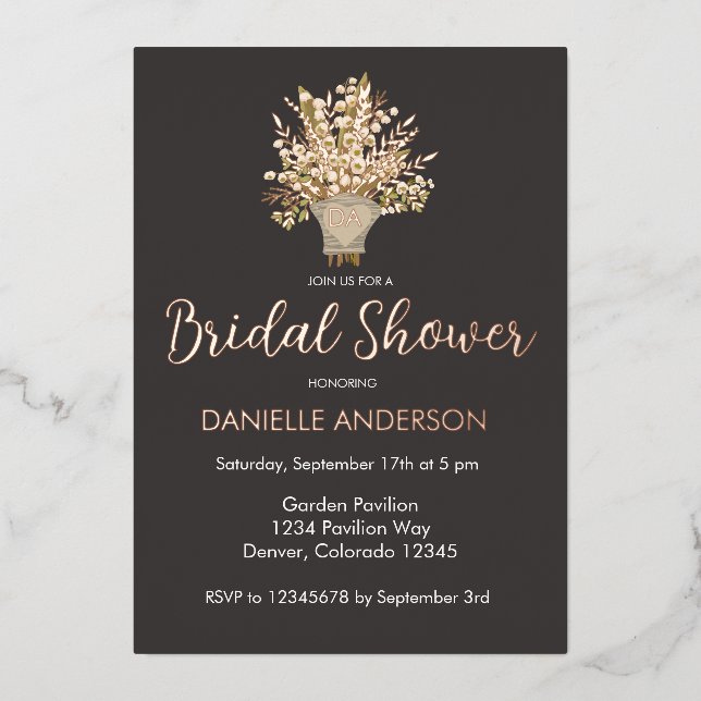 Invitación Con Relieve Metalizado Lily Of The Valley Bouquet Bridal Shower (Anverso)