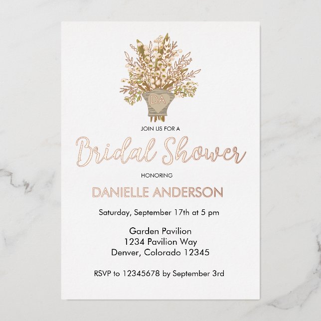 Invitación Con Relieve Metalizado Lily Of The Valley Bouquet Bridal Shower (Anverso)
