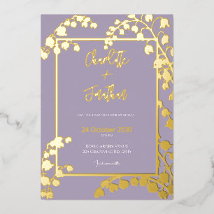 Invitación Con Relieve Metalizado Lily of the Valley Floral Garden Wedding Gold
