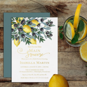Invitación Con Relieve Metalizado Limones Main Squeeze   Regalo de Despedida de Solt