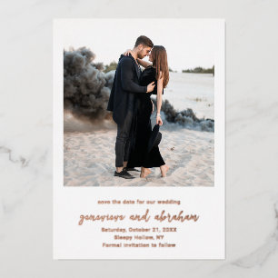 Invitación Con Relieve Metalizado Limpia Foto Moderno Ahorra la Fecha de Boda