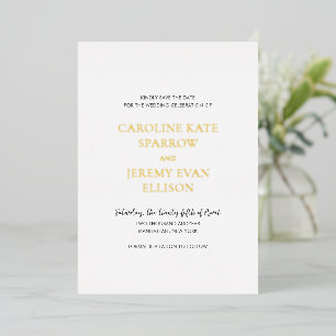 Invitación Con Relieve Metalizado Limpio Elegante Boda Guardar la Fecha