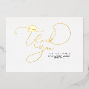 Invitación Con Relieve Metalizado Linda caligrafía de guión de graduación gracias