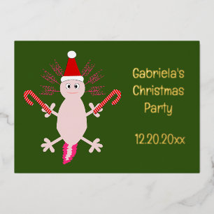 Invitación Con Relieve Metalizado Lindo Ajolote de Navidad Personalizado