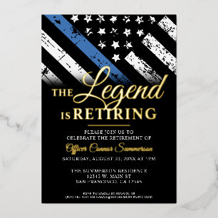 Invitación Con Relieve Metalizado Línea Azul Fina de Jubilación de la Policía Aplica