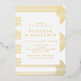 Invitación Con Relieve Metalizado Líneas de resumen moderno de oro Boda elegante