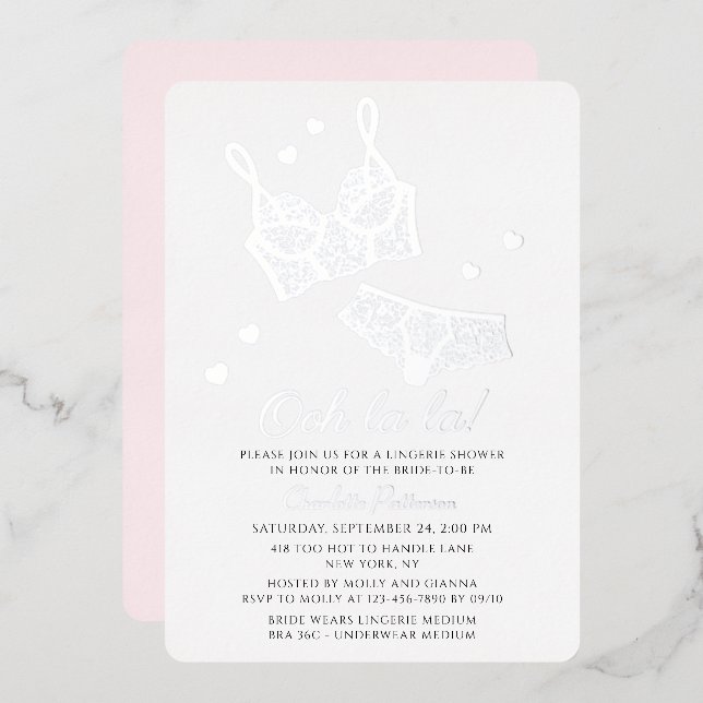 Invitación Con Relieve Metalizado Lingerie Bridal Shower Panty Bachelorette Party (Anverso/Reverso)