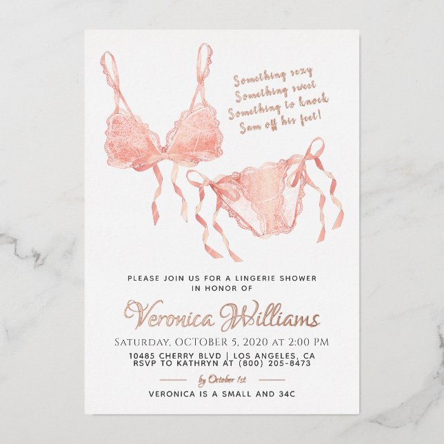 Invitación Con Relieve Metalizado Lingerie Rubor Bridal Shower (Anverso)