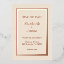 Invitación Con Relieve Metalizado Lino boda sencilla guardar la fecha rosa oro 