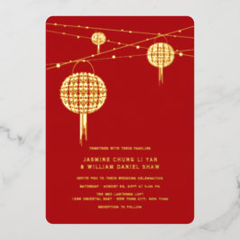 Invitación Con Relieve Metalizado Linternas de doble felicidad Boda chino elegante