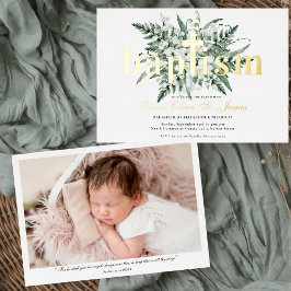 Invitación Con Relieve Metalizado Lirio de los Valles | Foto de Bautizo Floral Dorad