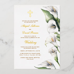 Invitación Con Relieve Metalizado Lirios Calla Boda Religiosa