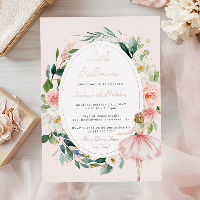 Invitación Con Relieve Metalizado Little Ballerina Butterfly Floral Kids Cumpleaños (Subido por el creador)
