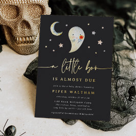 Invitación Con Relieve Metalizado Little Boo Cute Halloween Baby Shower Gold