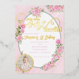 Invitación Con Relieve Metalizado Little Miss ONEderful 1st First Birthday