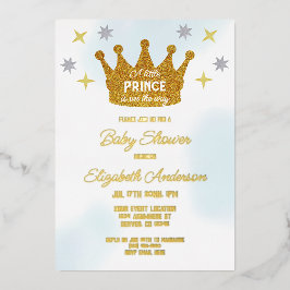 Invitación Con Relieve Metalizado Little Prince Boy Baby Shower