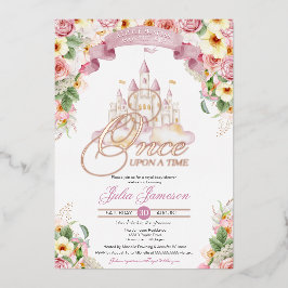 Invitación Con Relieve Metalizado Little Princess Castle Baby Shower Fairytale Real