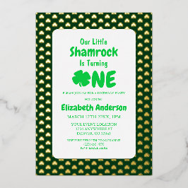 Invitación Con Relieve Metalizado Little Shamrock 1er cumpleaños