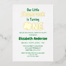 Invitación Con Relieve Metalizado Little Shamrock 1er cumpleaños