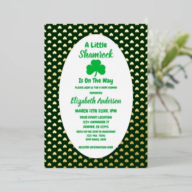 Invitación Con Relieve Metalizado Little Shamrock St Patrick's Day Baby Shower (Anverso de pie)